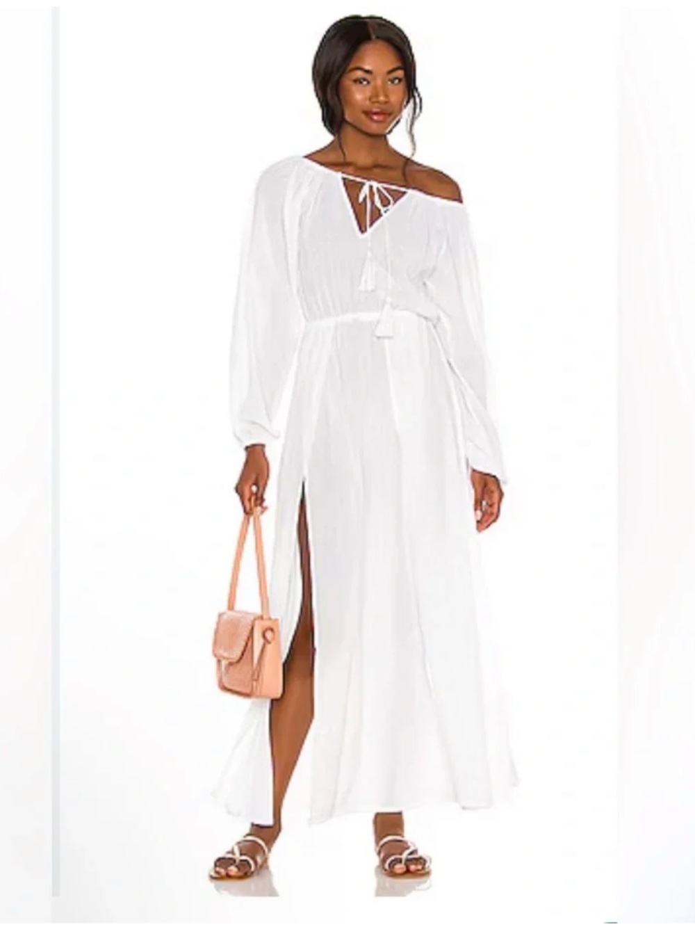 Tularosa White Off-Shoulder Tie Maxi Dress